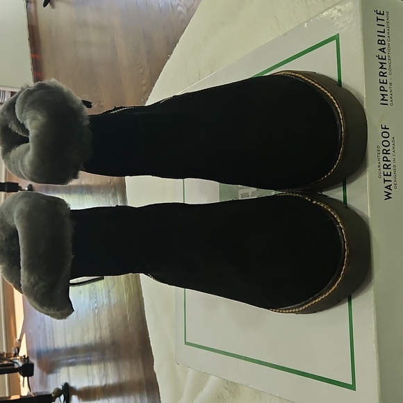 Cougar Black and Gray Winter Suede/Sherling Boots with Faux Fur Sz10 Gabby #1704